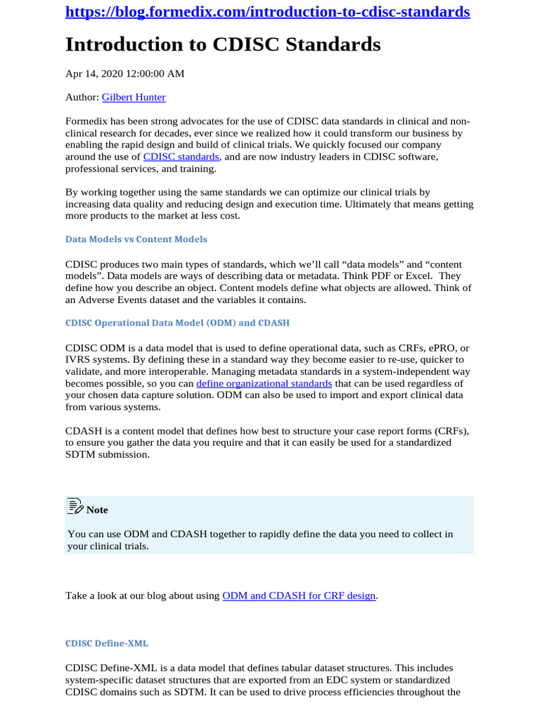CDISC Introduction To CDISC Standards | PDF