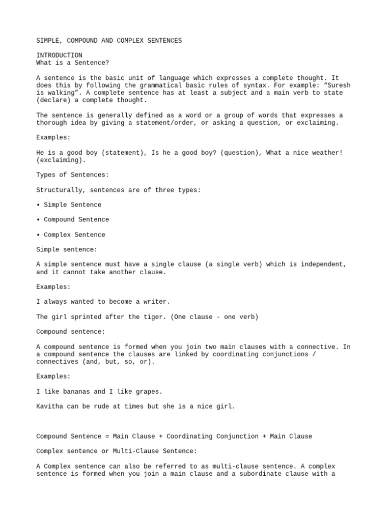 Simple, Compound and Complex Senten | PDF