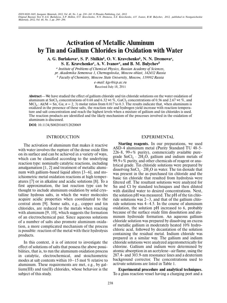 Aluminum Oxidation With Tin And Gallium PDF Aluminium 