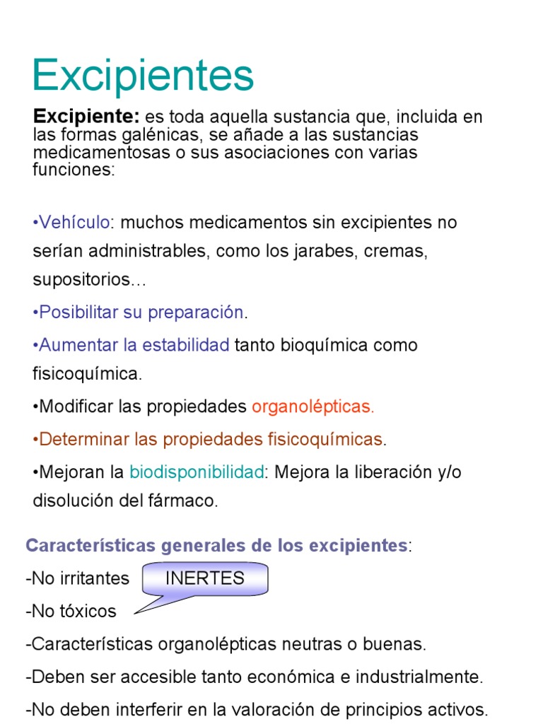 Tipos y funciones de excipientes farmacéuticos | PDF | Medicamentos con ...
