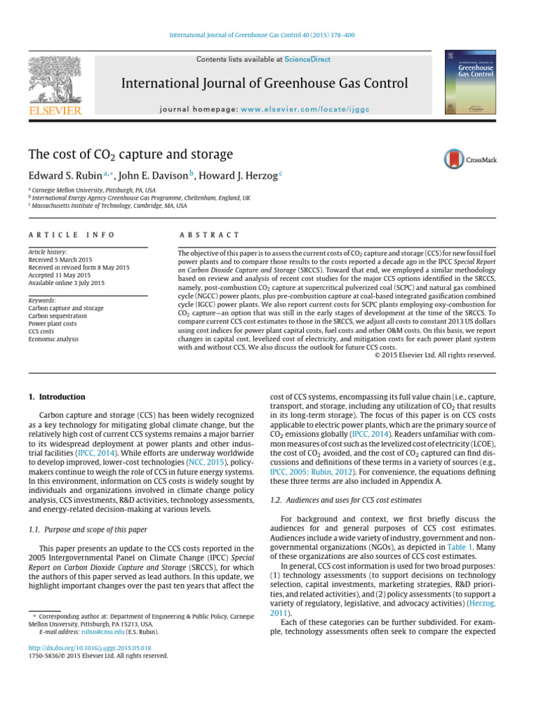 2015 - The Cost of CO2 Capture and Storage | PDF