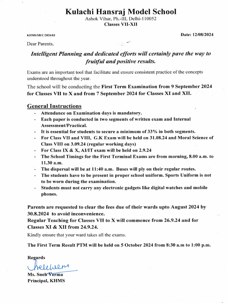 Half Yearly Exam Schedule 2024-25 | PDF | Science