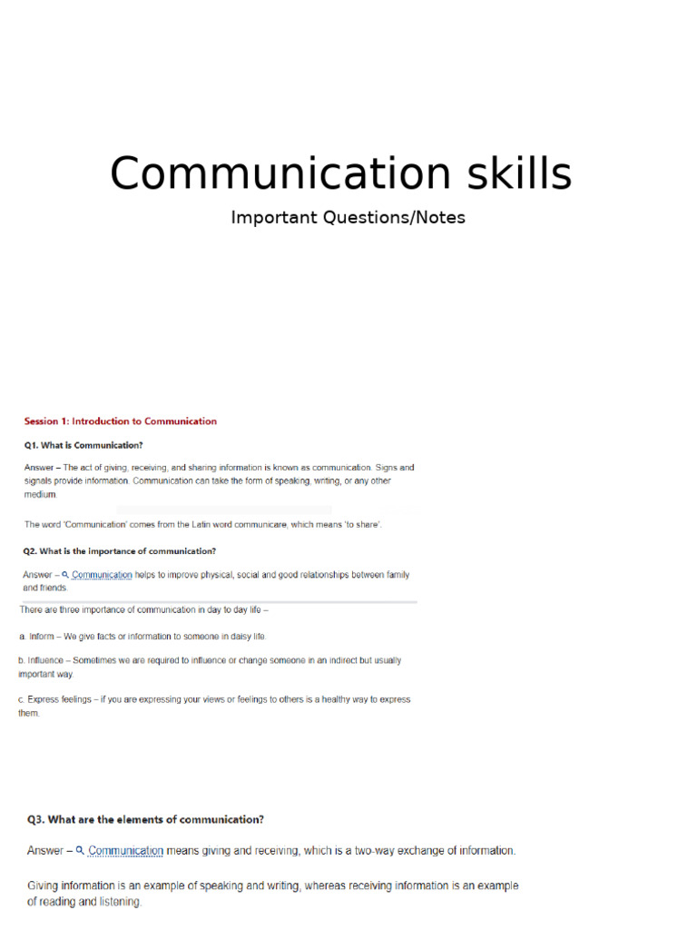Communications Skills Notes-Imp Questions | PDF