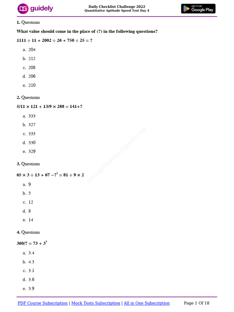 Quantitative Aptitude Speed Test Day 4 | PDF