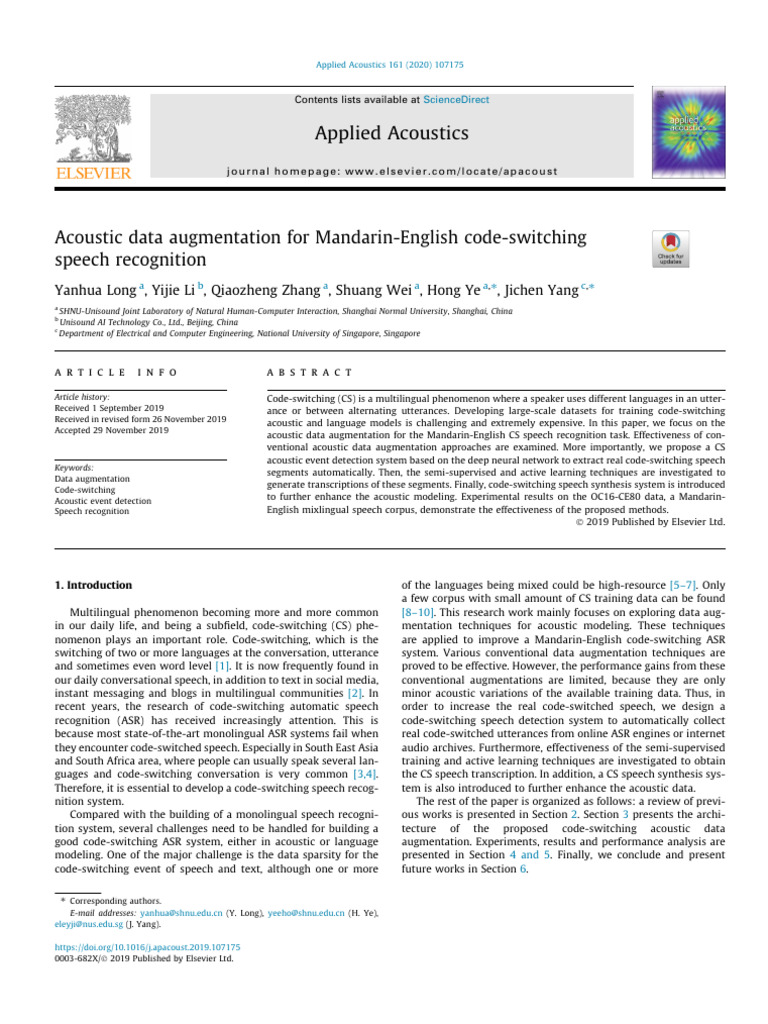 Acoustic Data Augmentation For Mandarin-English Code-Switching Speech ...