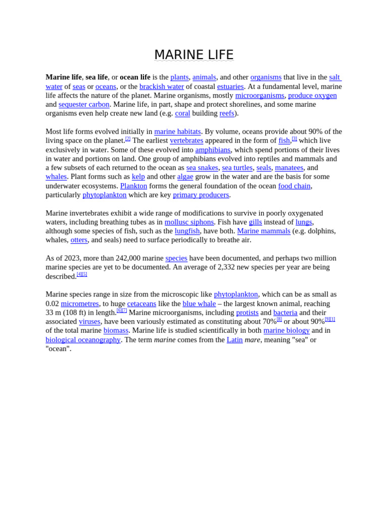 Marine Life | PDF