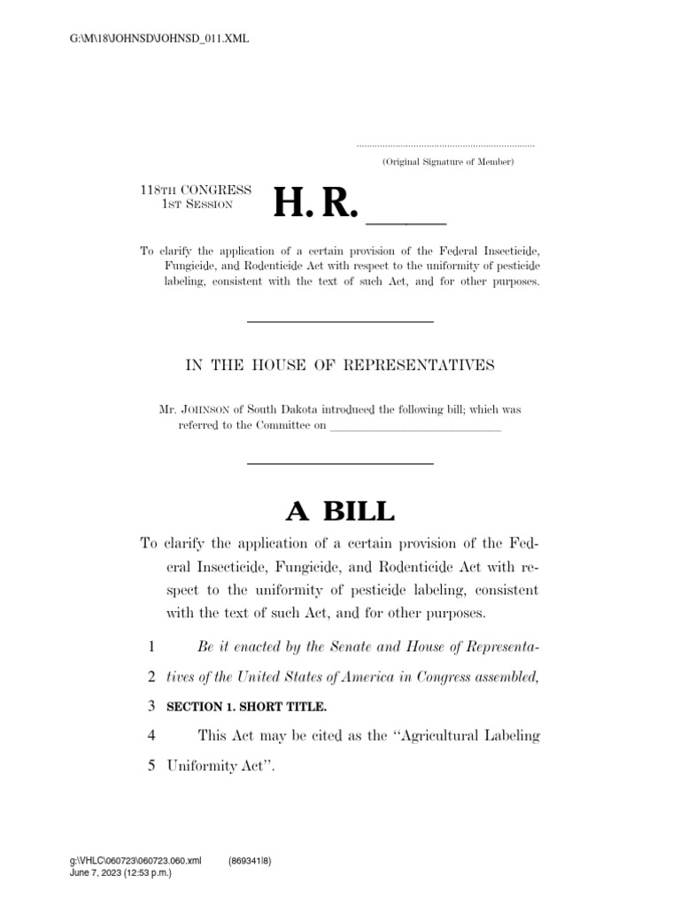 Agricultural Labeling Uniformity Act | PDF | Law Of The United States ...