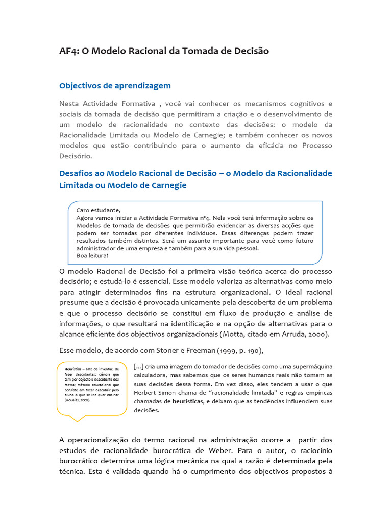AF4 - O Modelo Racional Da Tomada de Decisão | PDF
