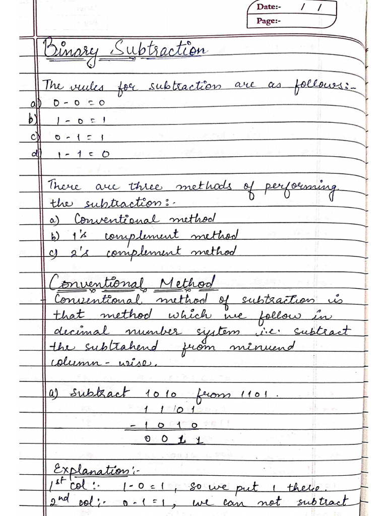 Binary Subtraction | PDF