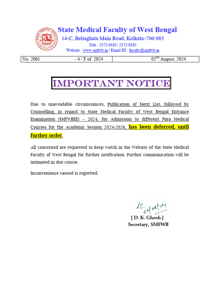 Files Deferment of Merit List 2024 | PDF