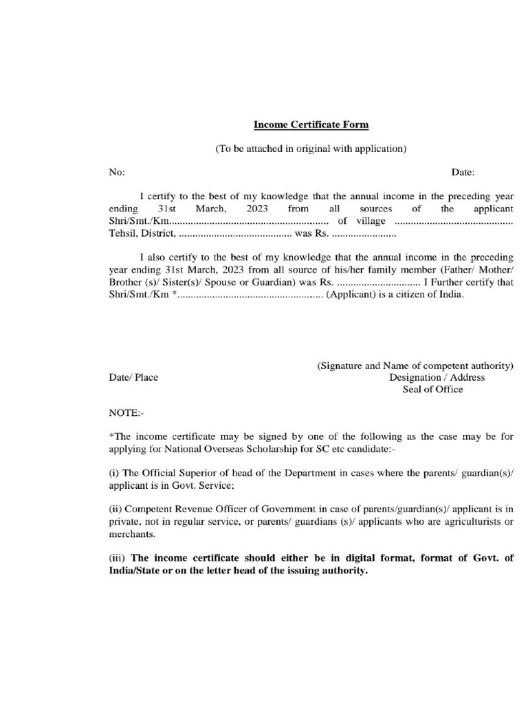 Income-Certificate-Form 240807 171321 | PDF