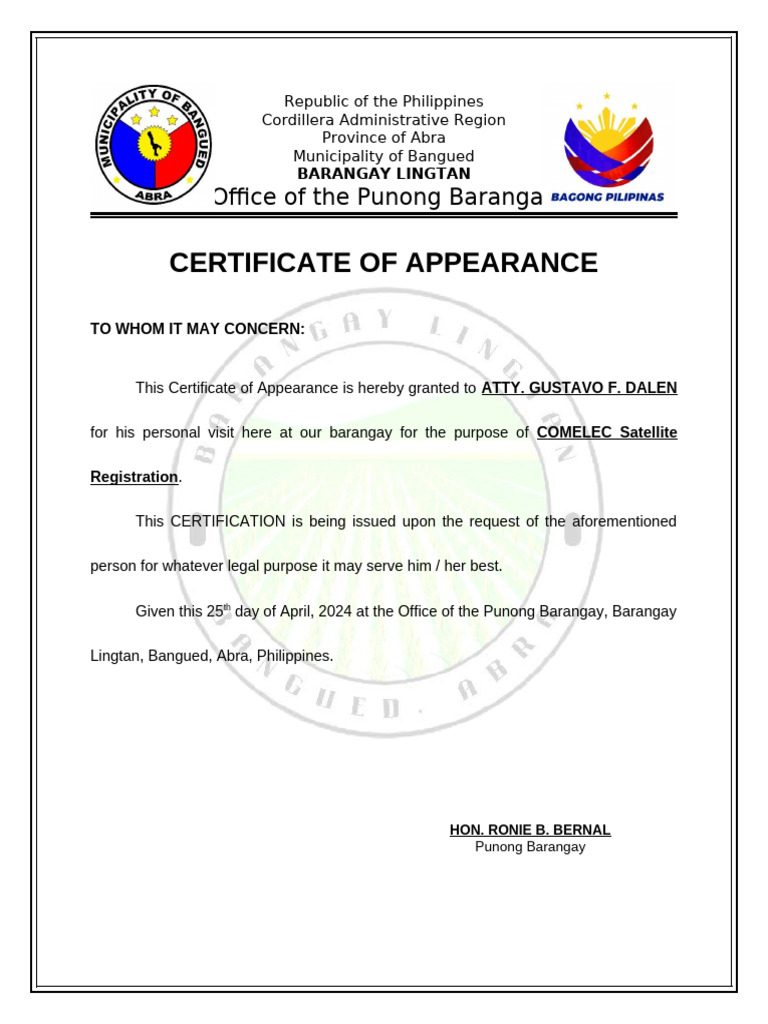 Certificate of Appearance PDF Certificate of Appearance PDF