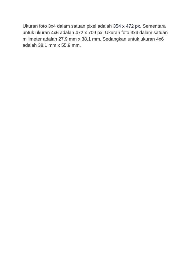 Ukuran Foto 3x4 Dalam Satuan Pixel Adalah | PDF