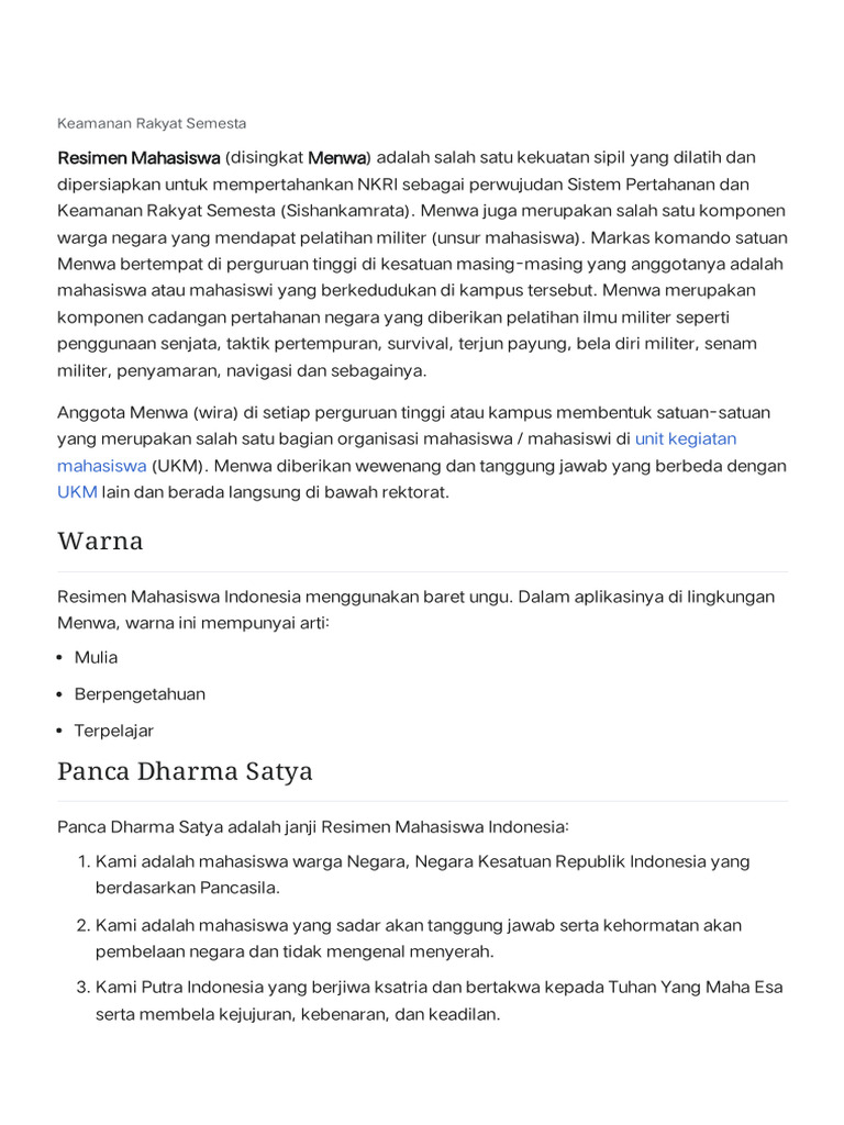 Resimen Mahasiswa - Wikipedia Bahasa Indonesia, Ensiklopedia Bebas | PDF
