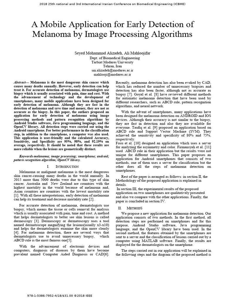 A Mobile Application For Early Detection of Melanoma by Image ...