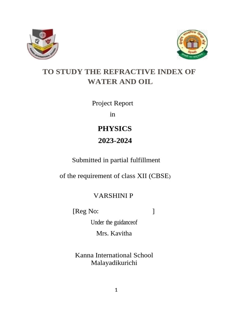 Refractive Index of Water and Oil Study | PDF | Mirror | Optics