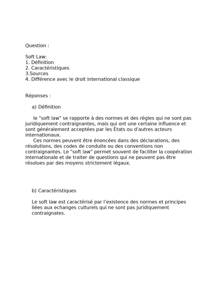 Définition et caractéristiques du soft law | PDF | Loi internationale ...