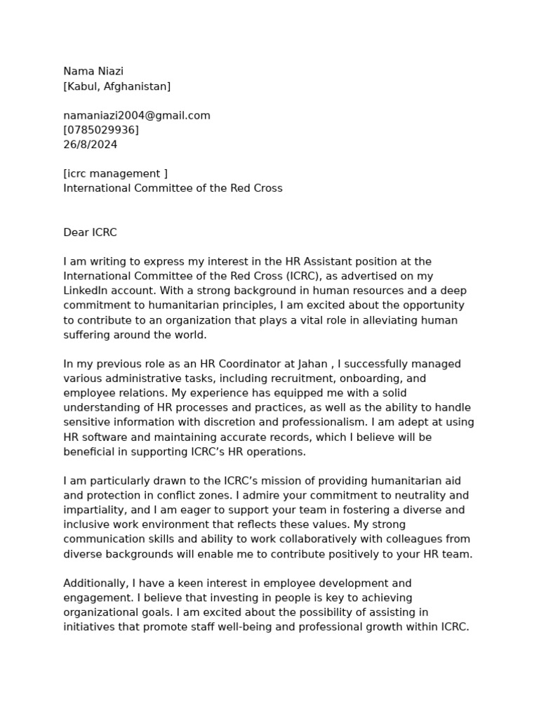 Icrc Cover Letter | PDF