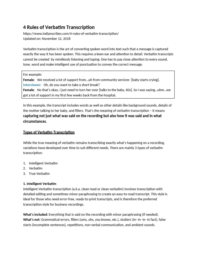 4 Rules of Verbatim Transcription | PDF