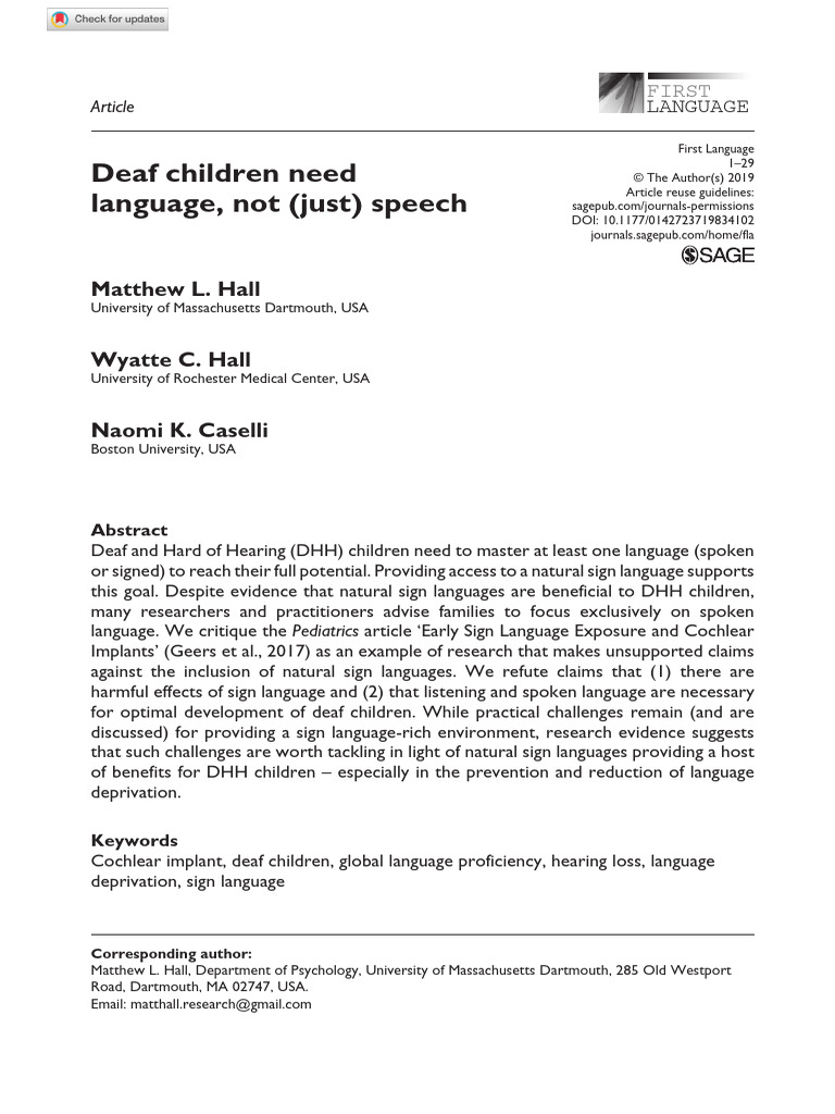 Deaf Children Need Language Not Just Speech | PDF