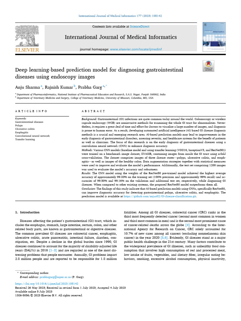 Deep Learning Based Prediction Model For Diagnosing Gastrointestinal ...