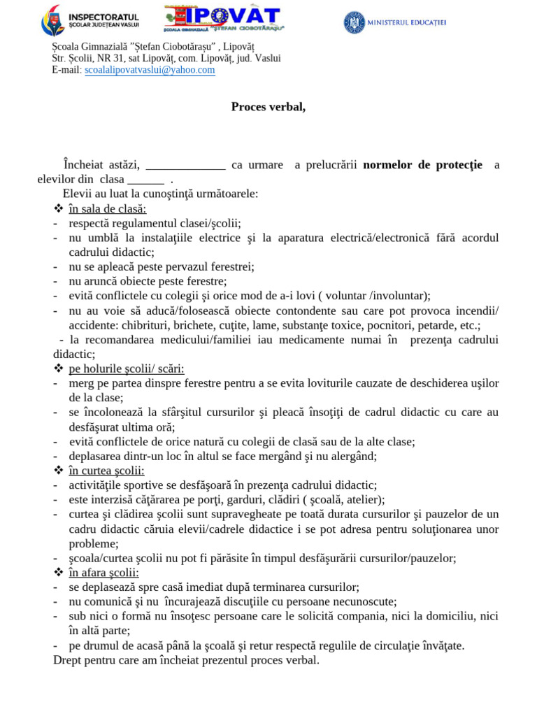 Procese Verbale Inceput de An 20242025 | PDF