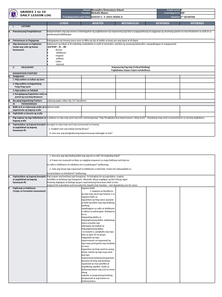 DLL Esp5 q1w2 | PDF