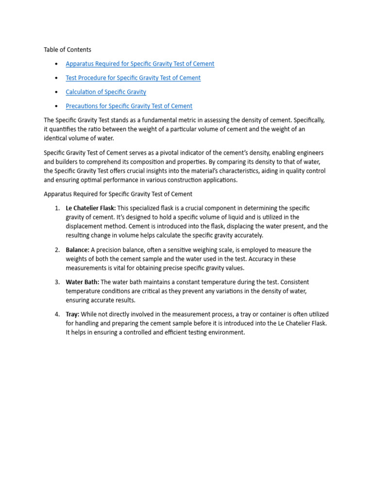 Specific Gravity Test of Cement | PDF