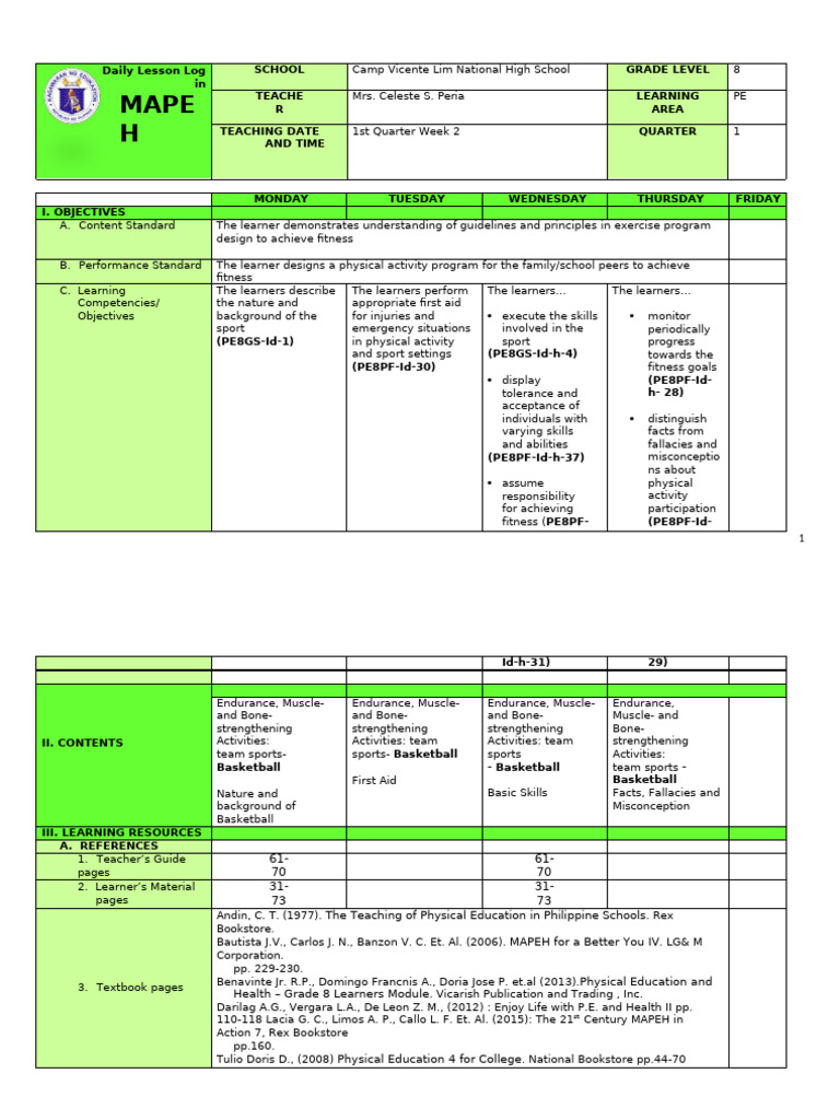 q1 Grade 8 Pe DLL Week 2 | PDF