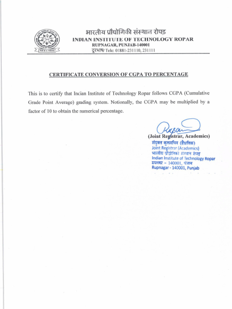 Certificate Conversion of Cgpa To Percentage | PDF