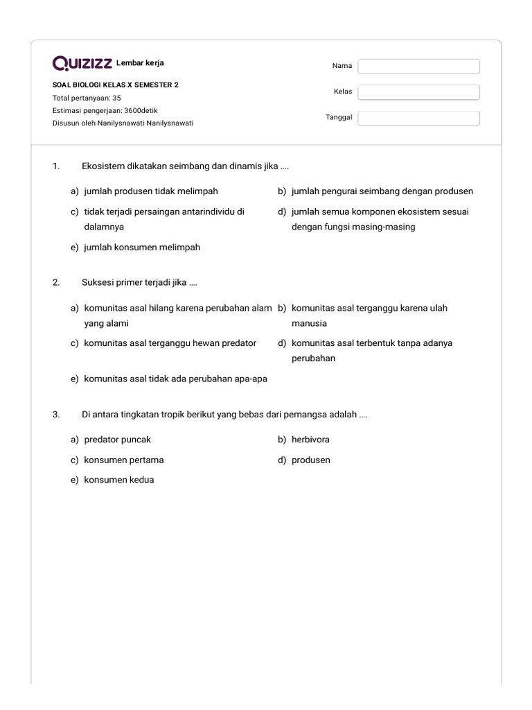 Download soal biologi kelas x semester 2