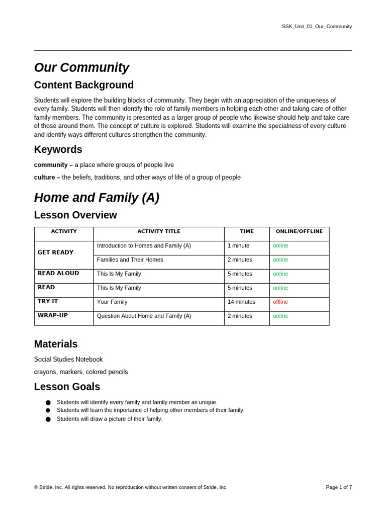 Our Community Unit 1 | PDF