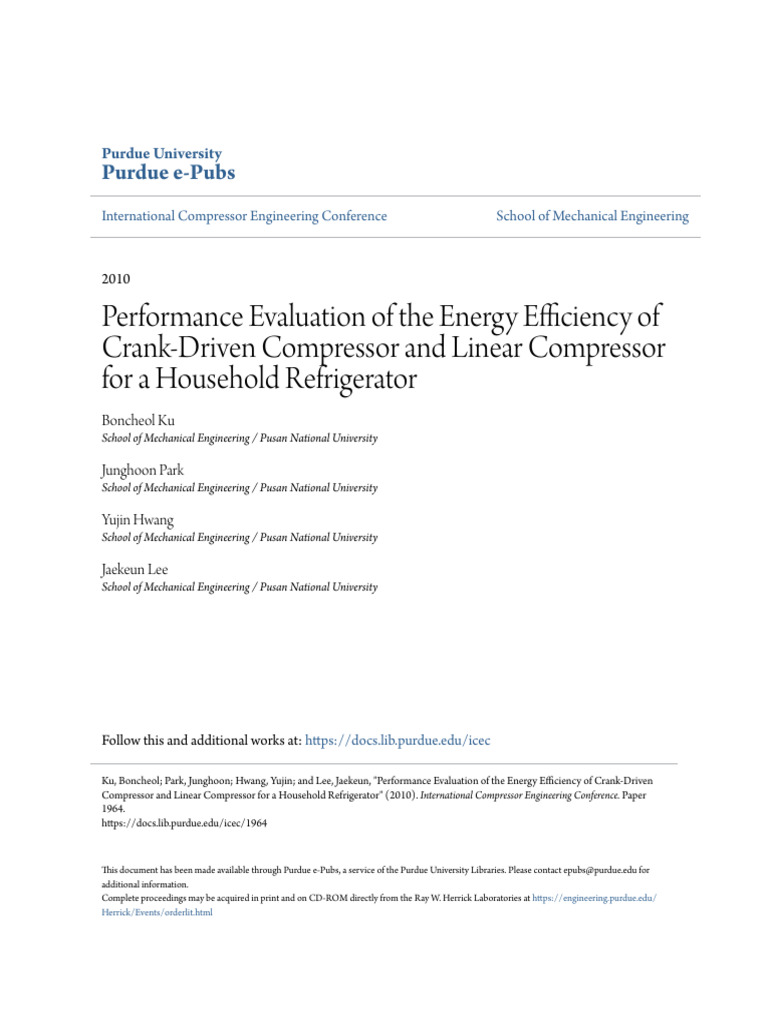 Energy Efficiency of Refrigerator Compressors | PDF | Electric Motor ...