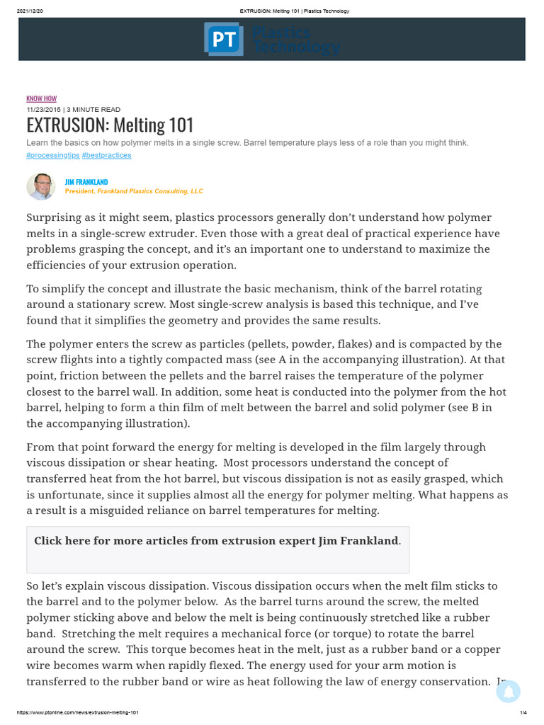 EXTRUSION - Melting 101 - Plastics Technology | PDF