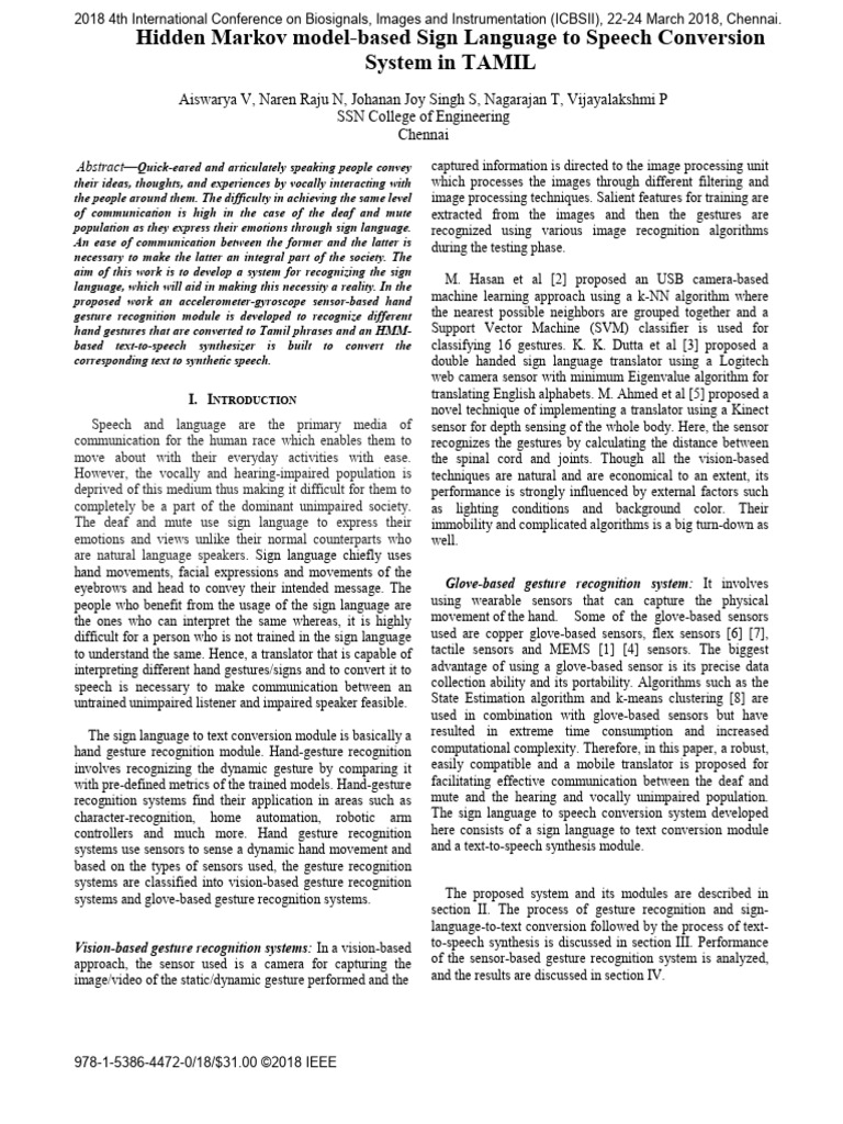 Hidden Markov Model - Based Sign Language To Speech Conversion System ...