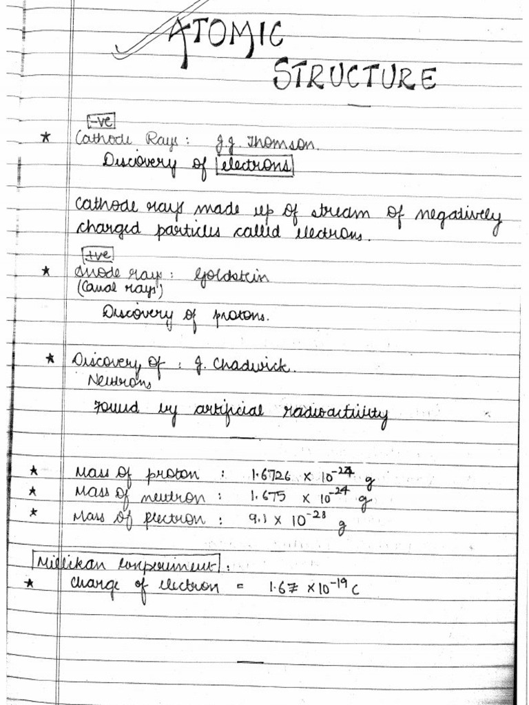 Atomic Structure Handwritten Notes (Part - 1) | PDF