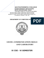 Panimalar Engineering College: Ge1352 - Communication Skills and Laboratory Iii Cse - Vi Semester