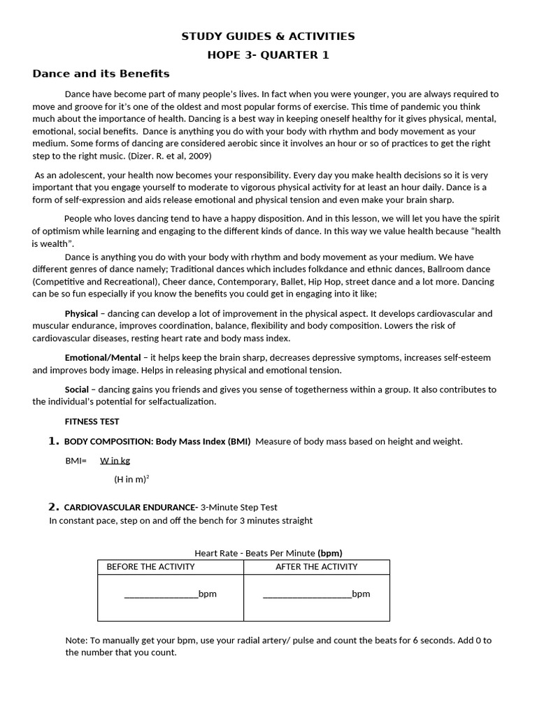 Studyguides Hope3 Q1 | PDF