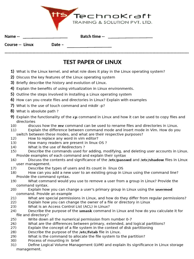 Question Paper of Linux 50% | PDF