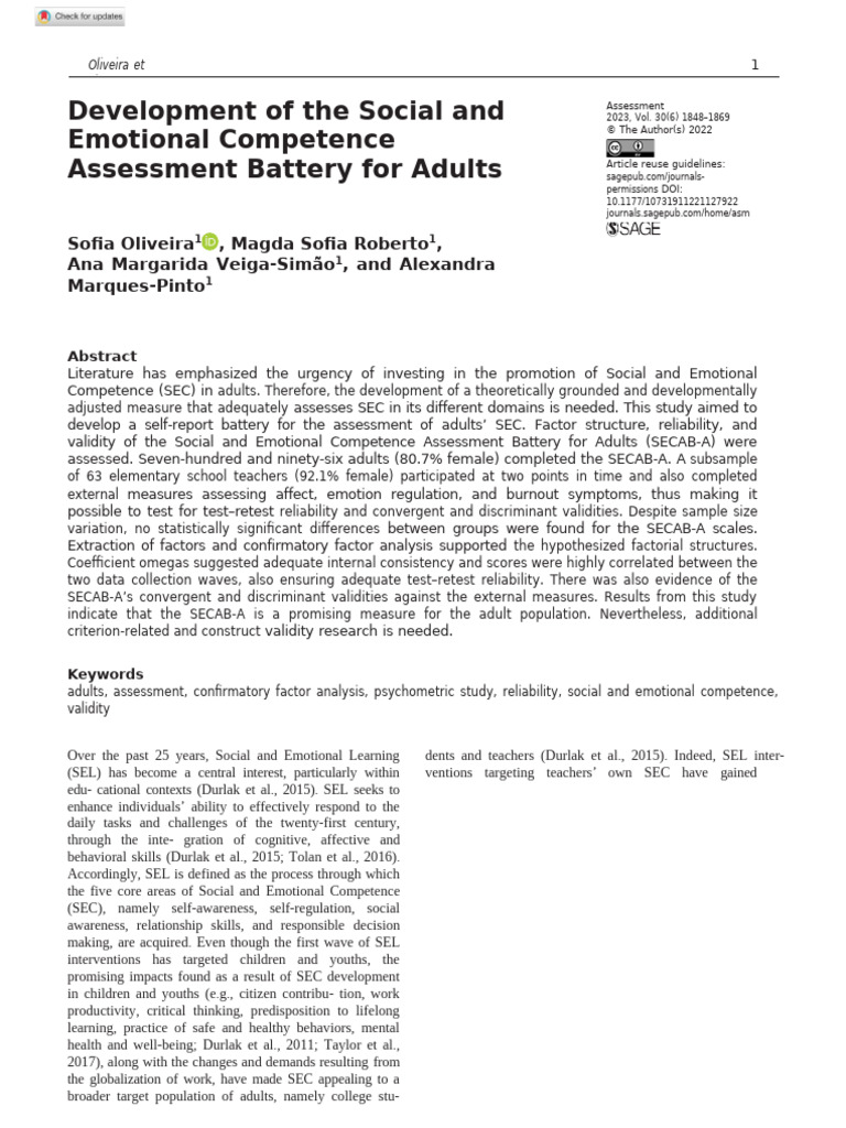 Oliveira Et Al 2022 Development of The Social and Emotional Competence ...