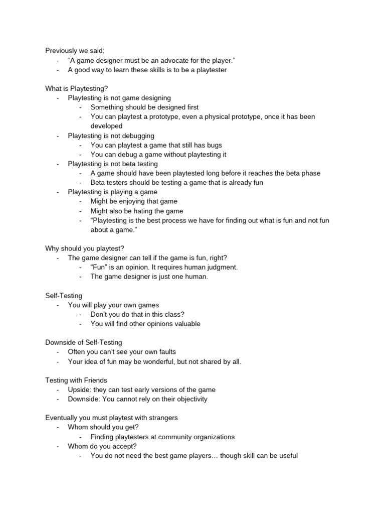 Lecture 08 - Playtesting | PDF
