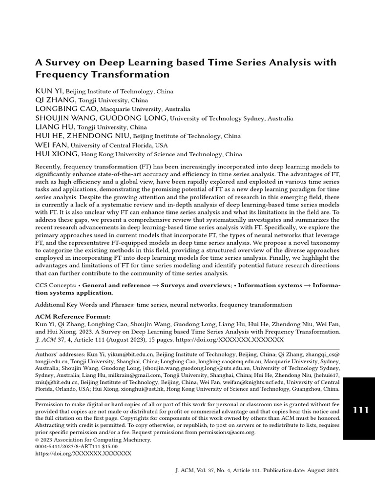 A Survey On Deep Learning Based Time Series Analysis With Frequency ...