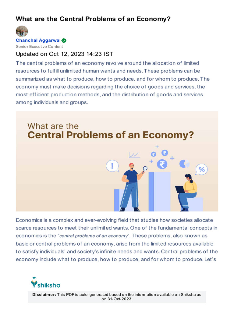 What Are The Central Problems of An Economy?: Updated On Oct 12, 2023 ...