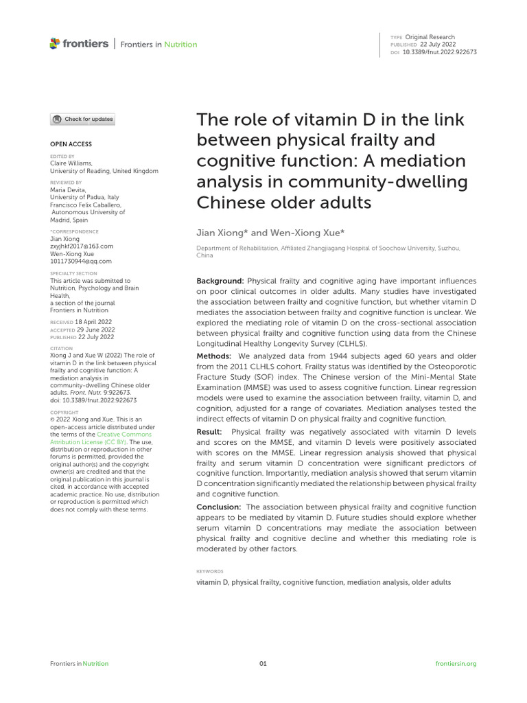 The Role of Vitamin D in The Link Between Physical Frailty and ...