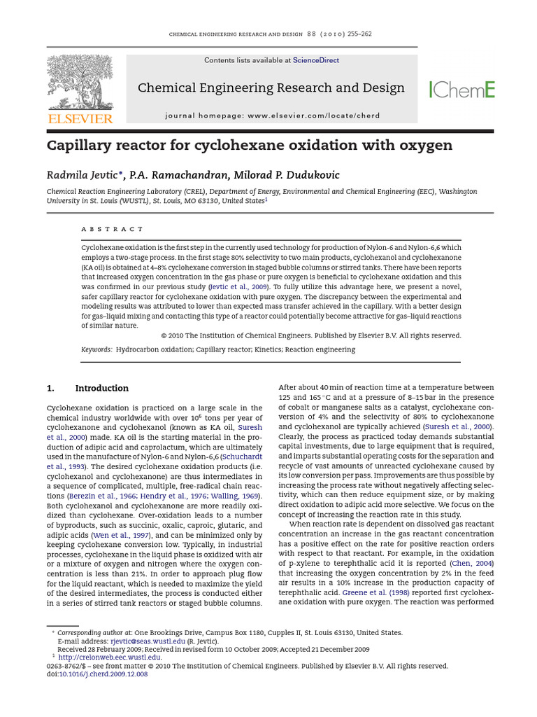 CAPILLARY REACTOR CYCLOHEXANE OXIDATION RAMACHANDRAN-main | PDF | Gas ...