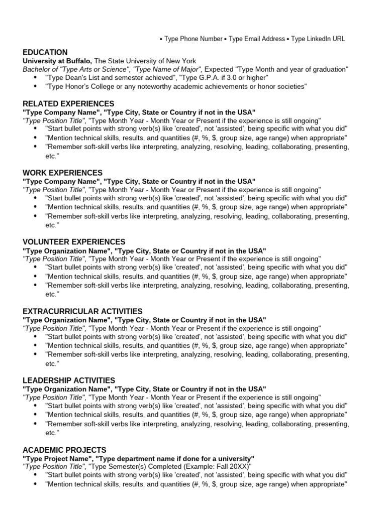 University at Buffalo Resume Template | PDF