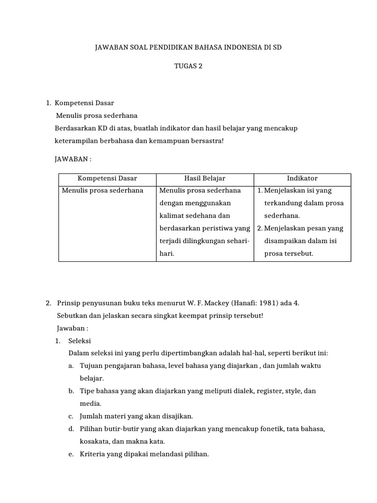 Tugas 2 Bahasa Indonesia Di SD | PDF