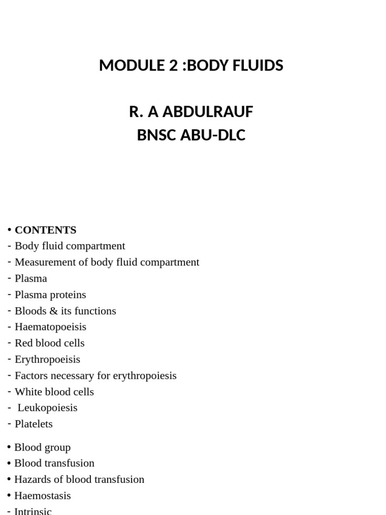 Blood and Body Fluids | PDF
