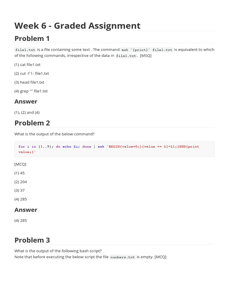 Week 6 Graded Assignment: System Commands | PDF | Text File | Computers