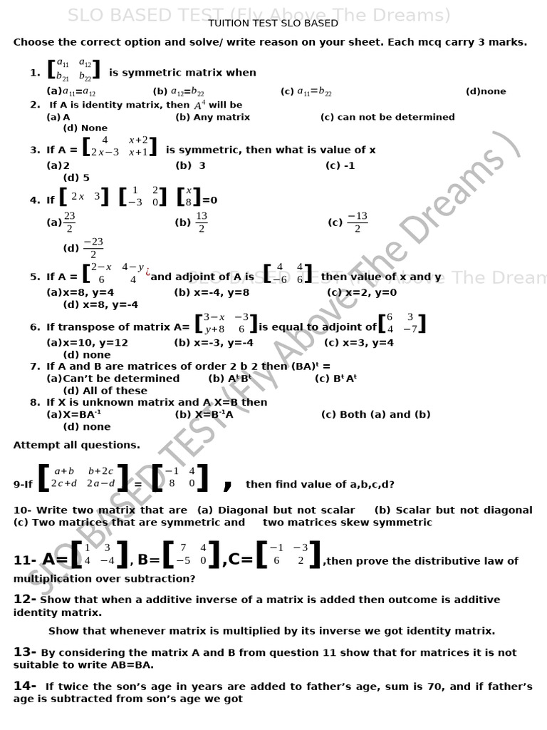 Tuition Test Slo Based | PDF